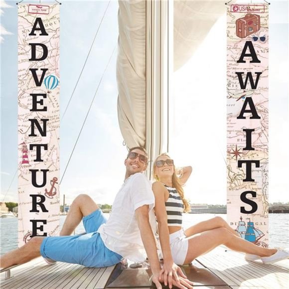 Adventure Awaits Bon Voyage Banner Garland Party Decoration Set Travel Themed - Picture 2 of 6